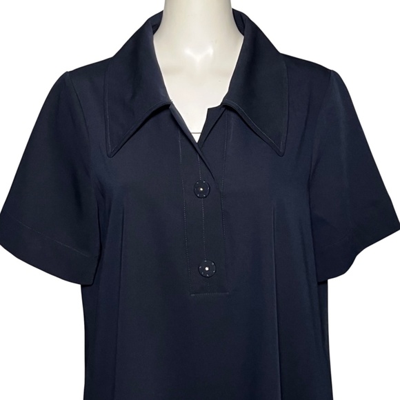 Tuckernuck Size Large Dark Navy Blue Polo Mini Dress Short Sleeve Casual Pockets - Picture 2 of 10